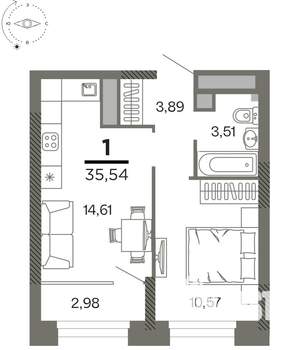 1-к квартира, вторичка, 36м2, 13/26 этаж