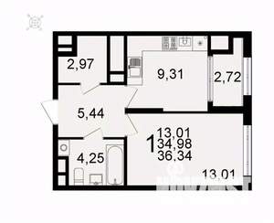 1-к квартира, вторичка, 36м2, 23/26 этаж