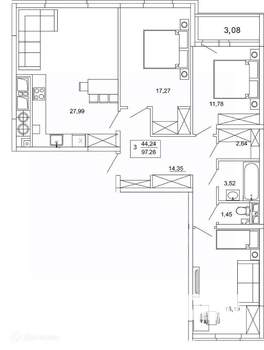 3-к квартира, вторичка, 97м2, 6/26 этаж