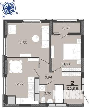 2-к квартира, вторичка, 53м2, 21/25 этаж