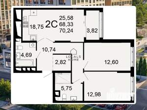 2-к квартира, вторичка, 70м2, 22/26 этаж