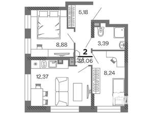 2-к квартира, вторичка, 38м2, 3/25 этаж