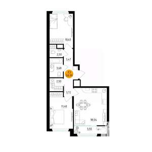 2-к квартира, вторичка, 59м2, 3/25 этаж