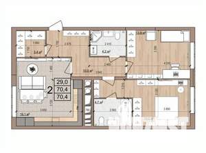 2-к квартира, вторичка, 70м2, 1/17 этаж