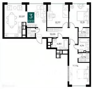 3-к квартира, вторичка, 104м2, 10/14 этаж