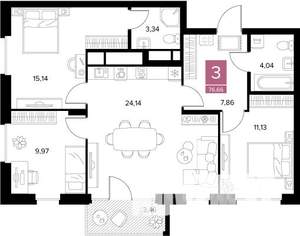 3-к квартира, вторичка, 77м2, 6/9 этаж