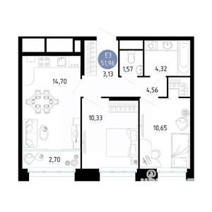 2-к квартира, вторичка, 52м2, 21/25 этаж