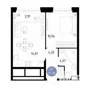 1-к квартира, вторичка, 37м2, 7/25 этаж