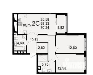 2-к квартира, вторичка, 68м2, 7/26 этаж