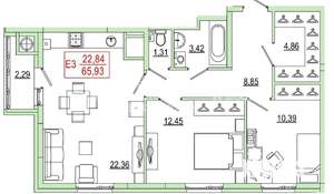 2-к квартира, вторичка, 64м2, 14/26 этаж