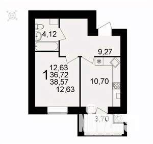 1-к квартира, вторичка, 39м2, 12/16 этаж