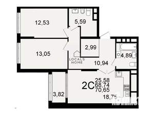 2-к квартира, вторичка, 71м2, 19/26 этаж