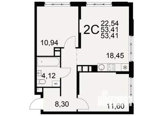 2-к квартира, вторичка, 53м2, 7/22 этаж