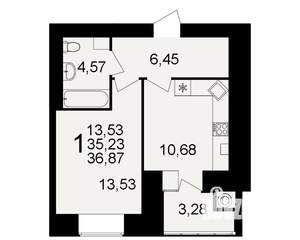 1-к квартира, вторичка, 35м2, 1/15 этаж