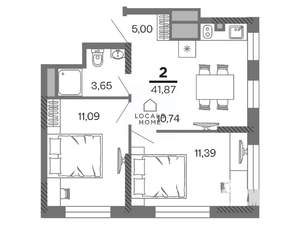 2-к квартира, вторичка, 42м2, 22/25 этаж