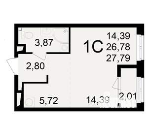 1-к квартира, вторичка, 27м2, 5/23 этаж