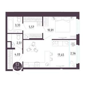 1-к квартира, вторичка, 45м2, 3/18 этаж