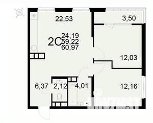 2-к квартира, вторичка, 61м2, 3/22 этаж