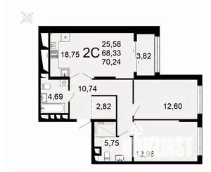 2-к квартира, вторичка, 70м2, 23/26 этаж