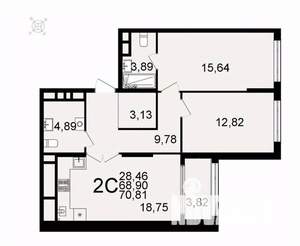 2-к квартира, вторичка, 71м2, 6/26 этаж