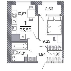 1-к квартира, строящийся дом, 34м2, 2/25 этаж