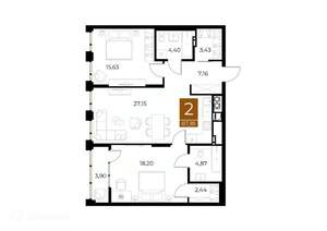 2-к квартира, вторичка, 87м2, 7/9 этаж