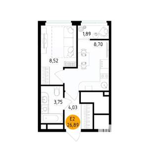 1-к квартира, вторичка, 27м2, 20/25 этаж