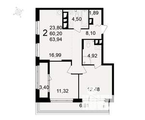 2-к квартира, вторичка, 64м2, 20/24 этаж