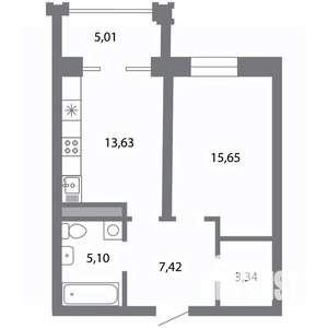 1-к квартира, строящийся дом, 48м2, 3/5 этаж