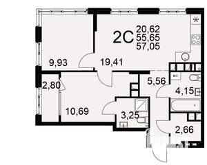 2-к квартира, вторичка, 56м2, 15/22 этаж
