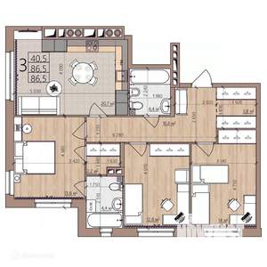 3-к квартира, вторичка, 87м2, 2/9 этаж