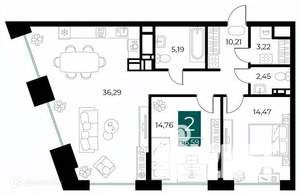 2-к квартира, вторичка, 87м2, 8/14 этаж