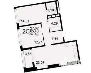 2-к квартира, вторичка, 65м2, 20/25 этаж