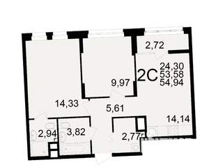 2-к квартира, вторичка, 54м2, 3/25 этаж