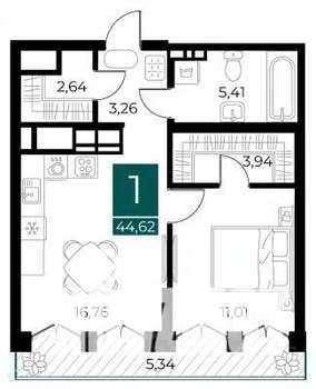1-к квартира, вторичка, 45м2, 9/14 этаж