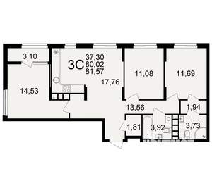 3-к квартира, вторичка, 80м2, 9/21 этаж