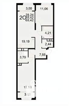 2-к квартира, вторичка, 68м2, 17/22 этаж