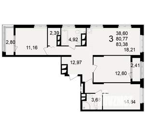 3-к квартира, вторичка, 81м2, 23/23 этаж