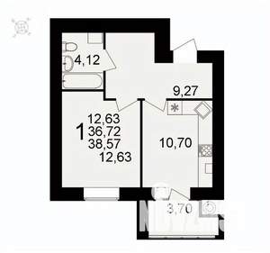 1-к квартира, вторичка, 39м2, 13/16 этаж