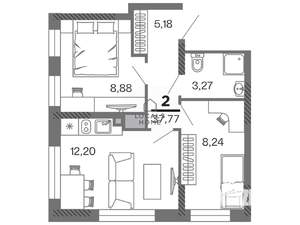 2-к квартира, вторичка, 38м2, 22/25 этаж
