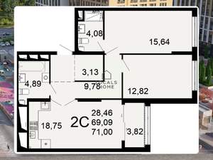 2-к квартира, вторичка, 71м2, 18/26 этаж