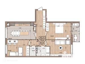3-к квартира, вторичка, 84м2, 8/17 этаж