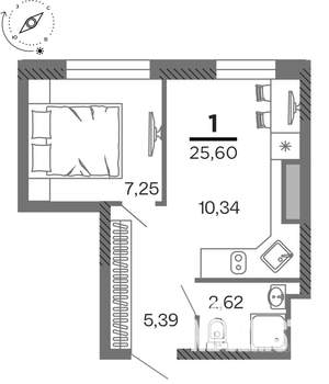 1-к квартира, вторичка, 26м2, 15/25 этаж