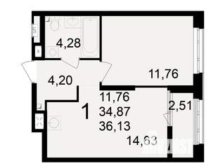 1-к квартира, вторичка, 35м2, 1/23 этаж