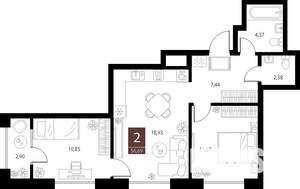 2-к квартира, вторичка, 57м2, 13/15 этаж