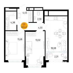 2-к квартира, вторичка, 60м2, 18/25 этаж