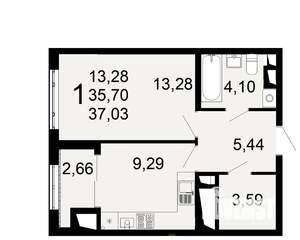 1-к квартира, вторичка, 36м2, 1/26 этаж