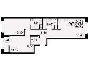 2-к квартира, вторичка, 63м2, 4/25 этаж