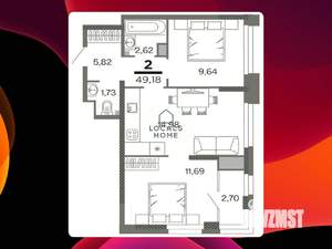 2-к квартира, вторичка, 49м2, 7/26 этаж