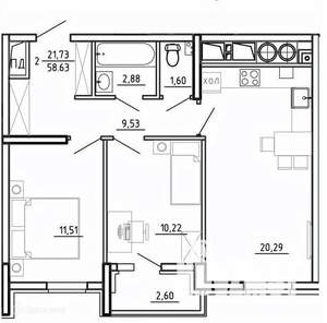 2-к квартира, вторичка, 59м2, 16/26 этаж